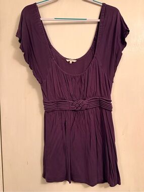 Studio Y Deep Purple Scoop-Neck Knot-Waist Tunic